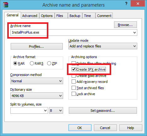 Archive Name and Parameters