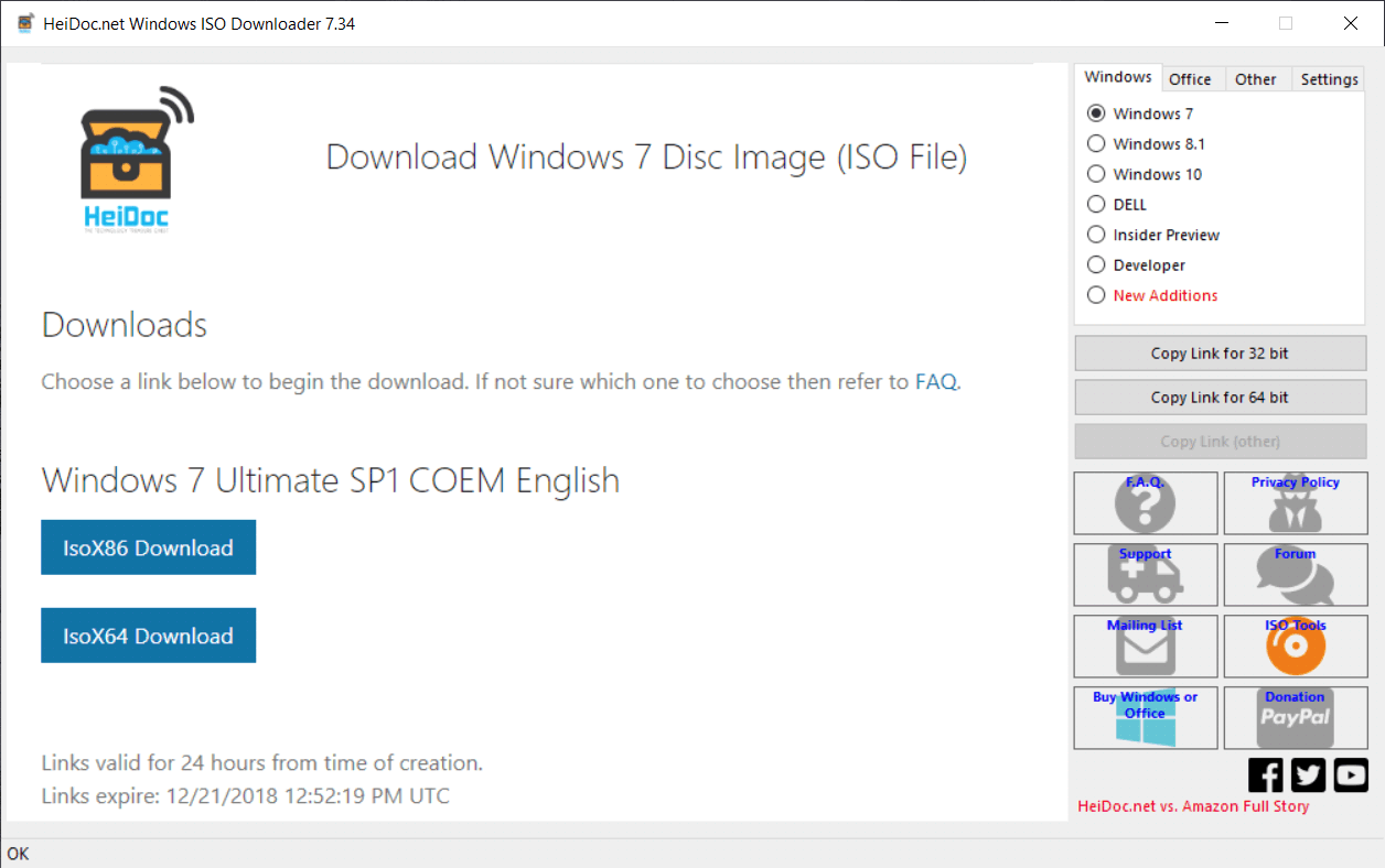 screenshot of Microsoft Windows and Office ISO Download Tool